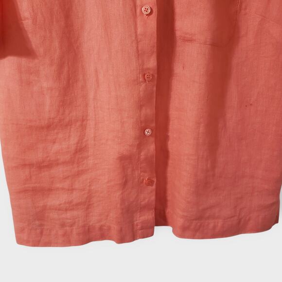 Coldwater Creek Linen Boxy Button Up Camp Shirt Coral Size Small Petite Casual - Picture 3 of 13